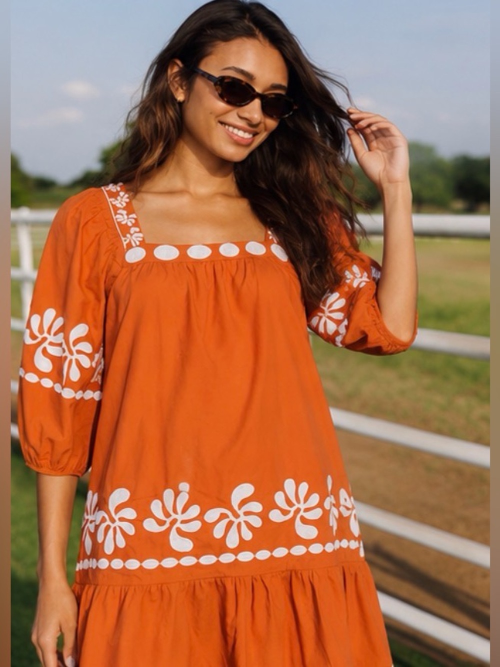 NWT J.Marie Amalia Embroidered 3/4 Sleeve Square Neck Dress Sz XL - Picture 3 of 16